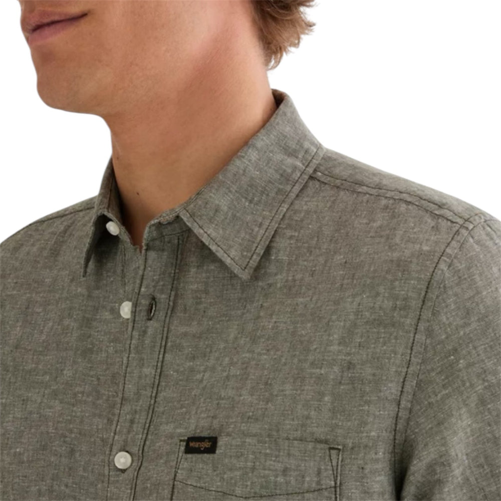 Wrangler SS 1PKT SHIRT 112378047 Πουκάμισο Λαδί S/S